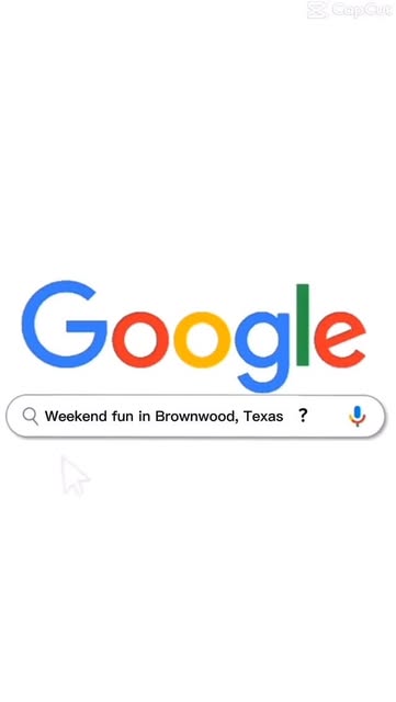 A Google search bar with the query "Weekend fun in Brownwood, Texas ?" and a cursor.