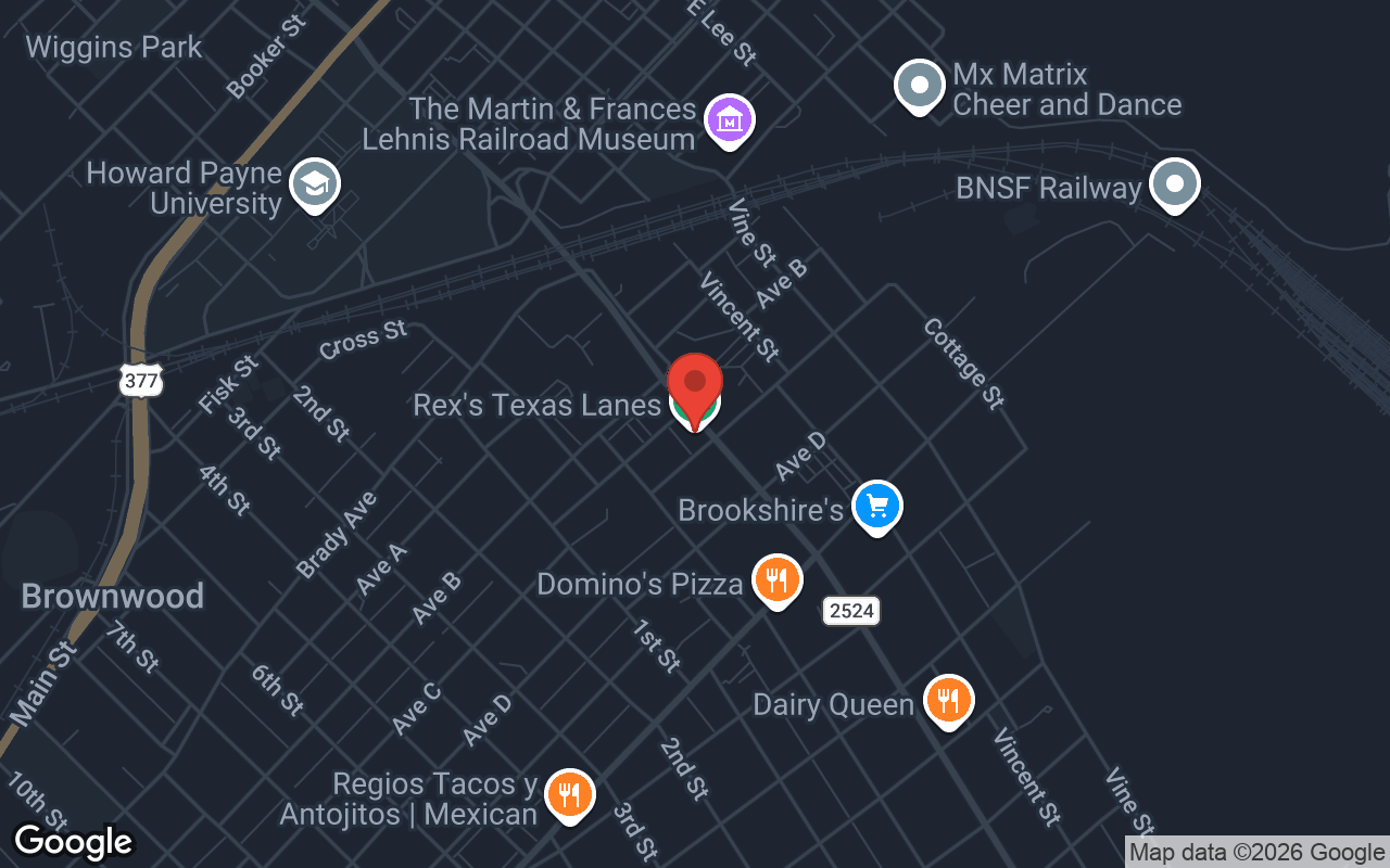 Map to Rex's Texas Lanes