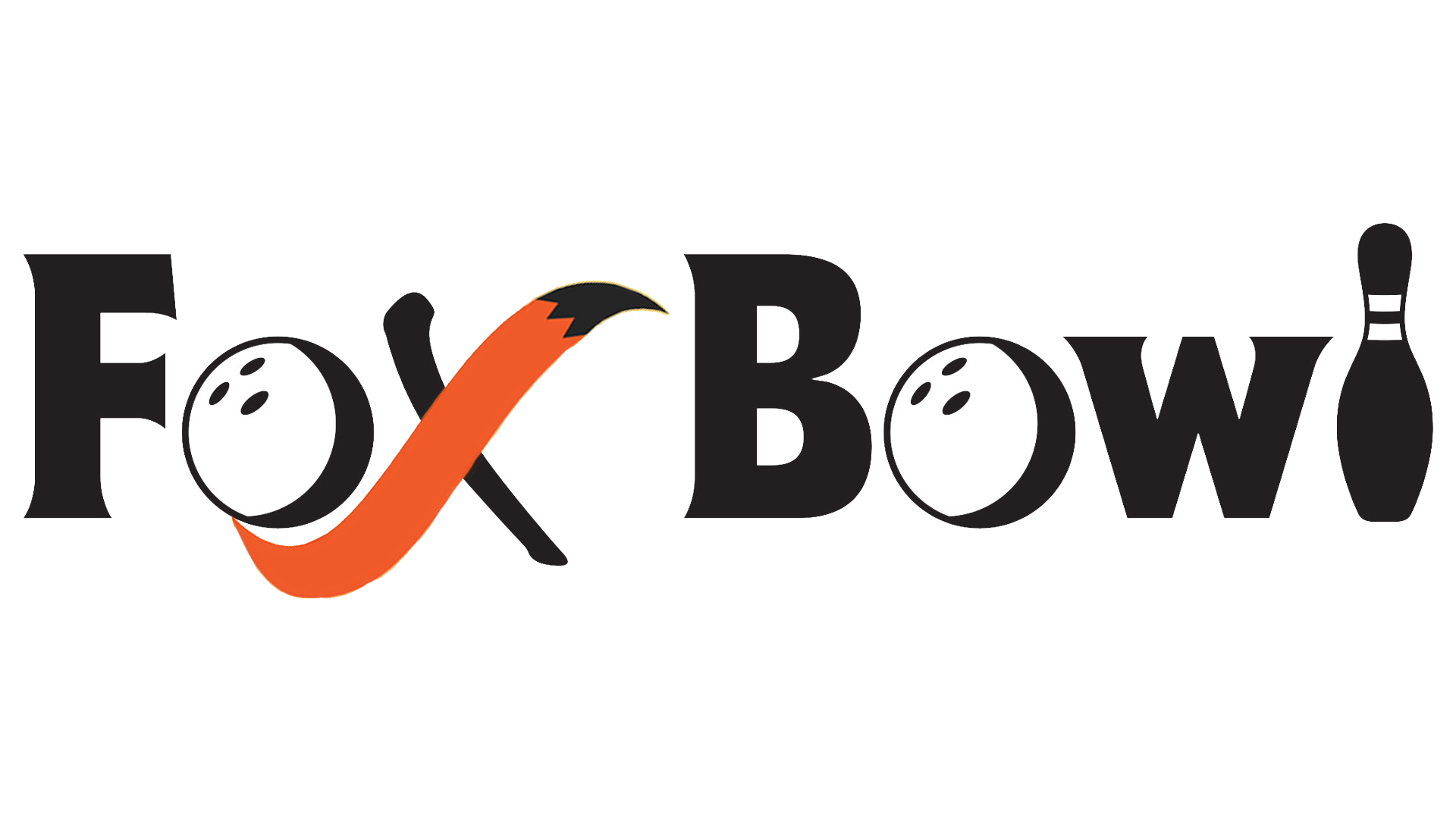Fox Bowl logo with an orange fox tail and bowling icons on a white background.