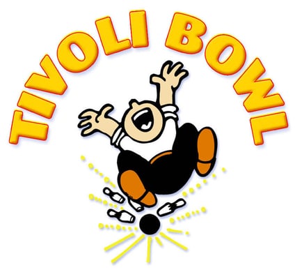 The Tivoli Bowl logo featuring a cartoon character celebrating a bowling strike.