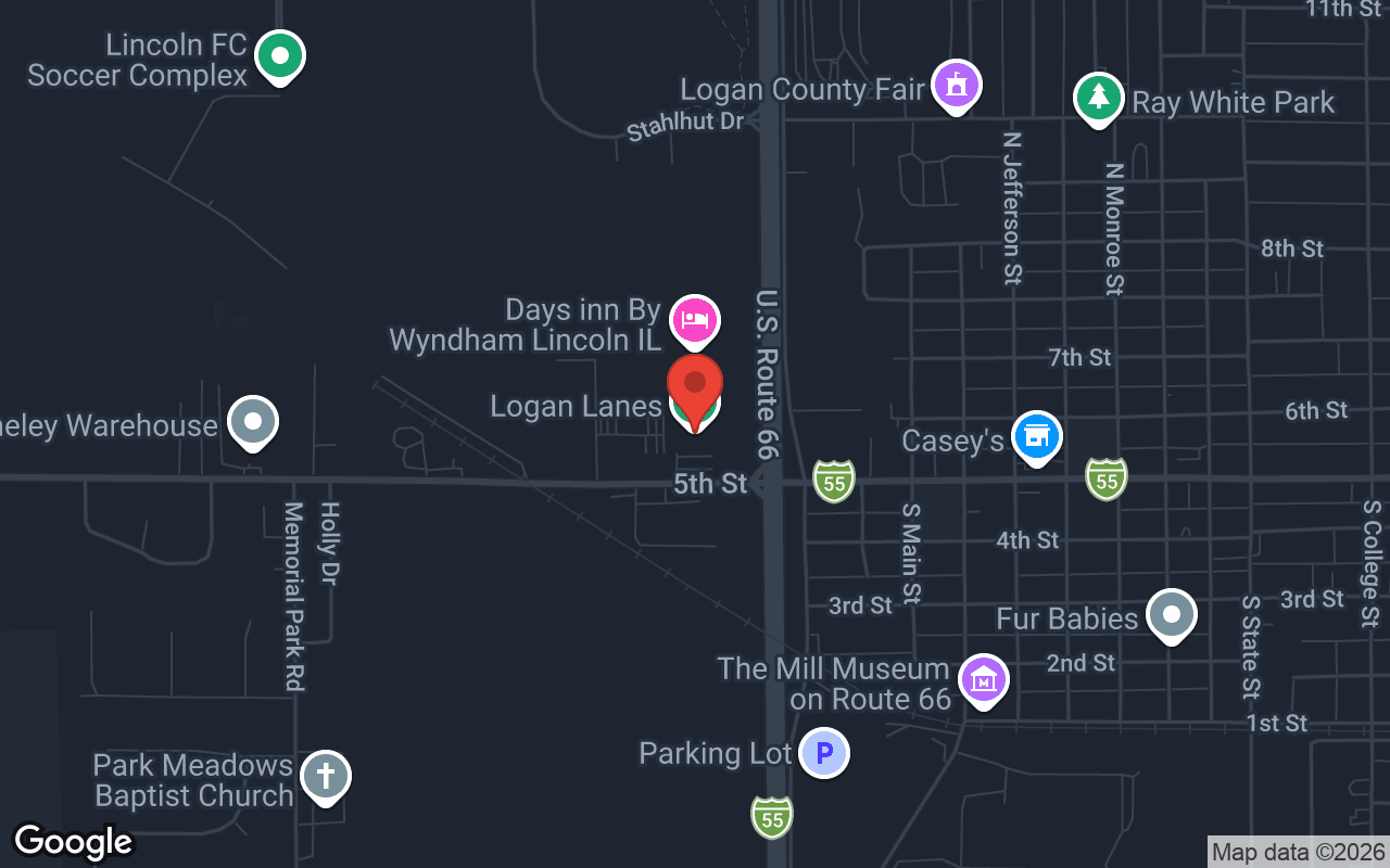 Map to Logan Lanes Family Fun Center