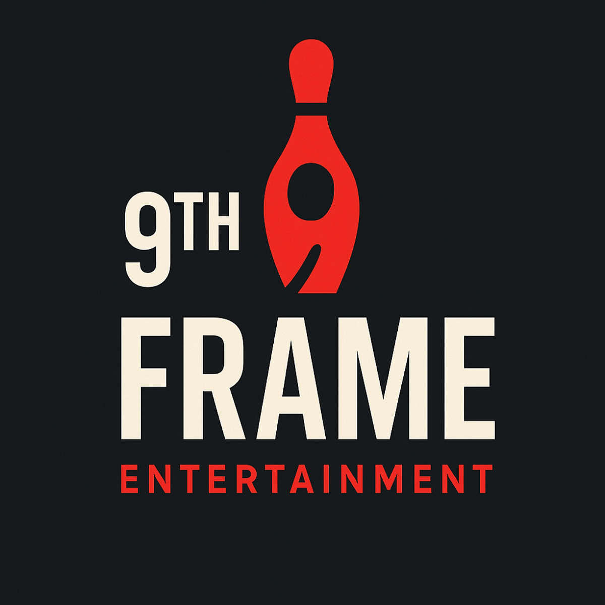 9th Frame Entertainment logo featuring a red bowling pin and cream text on a black background.