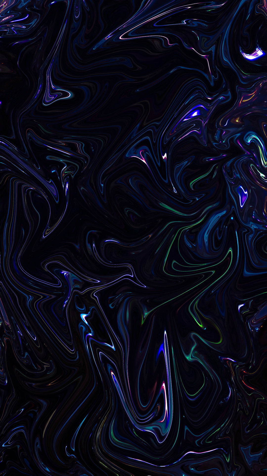 Abstract digital art with swirling neon purple and blue liquid patterns on a black background.