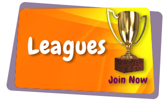 Graphic banner for bowling leagues featuring a gold trophy and the text Leagues Join Now.