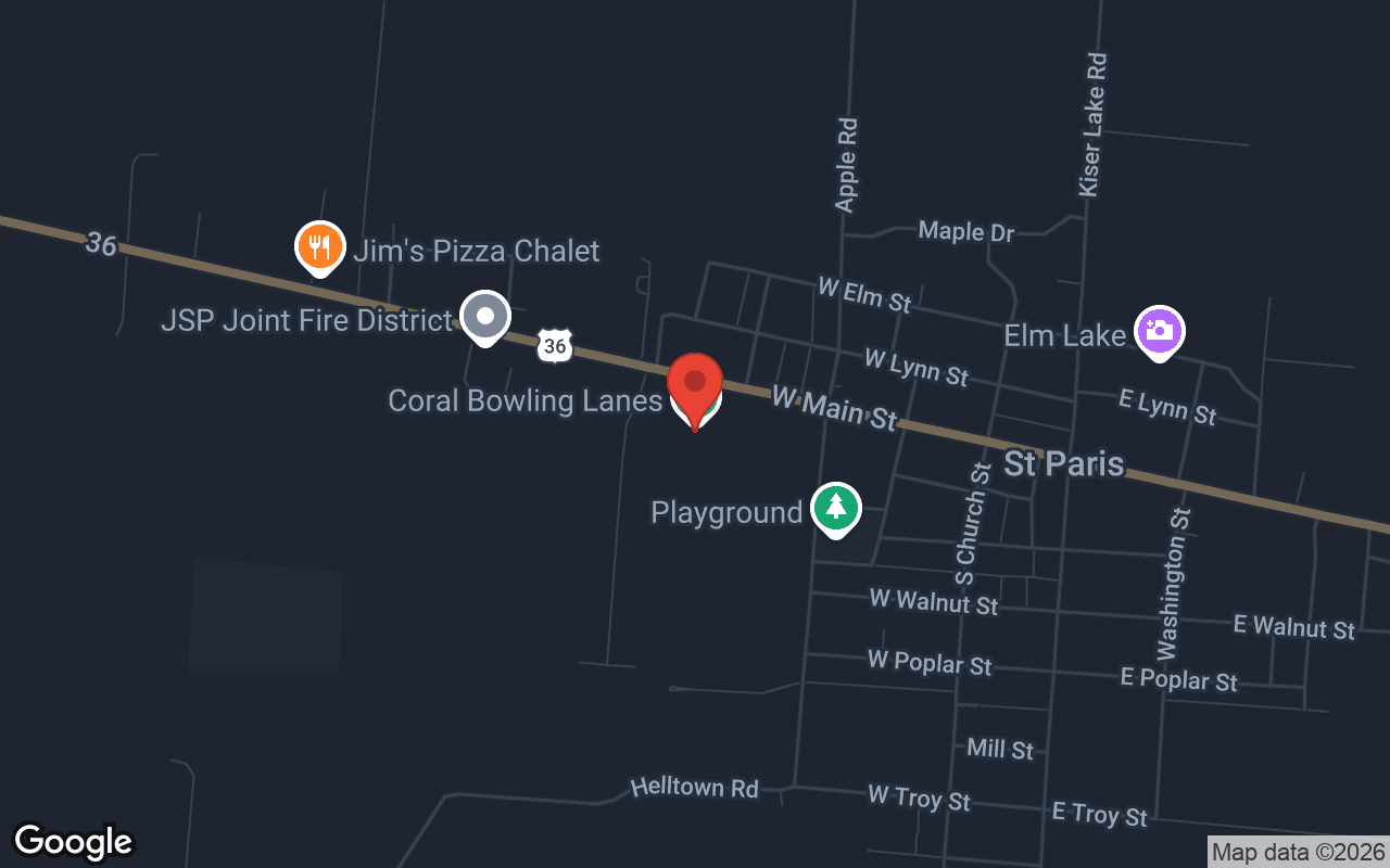 Map to Coral Bowling Lanes