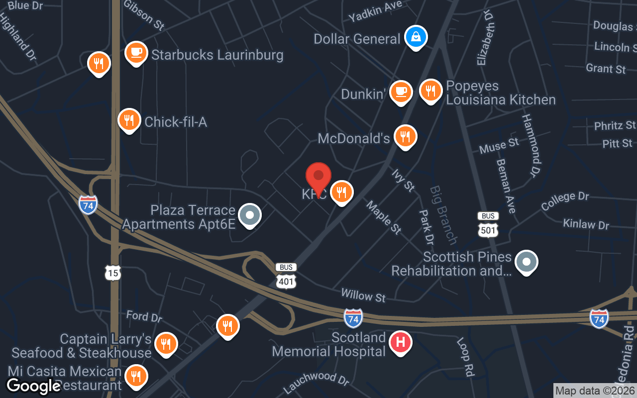 Map to Laurinburg Lanes