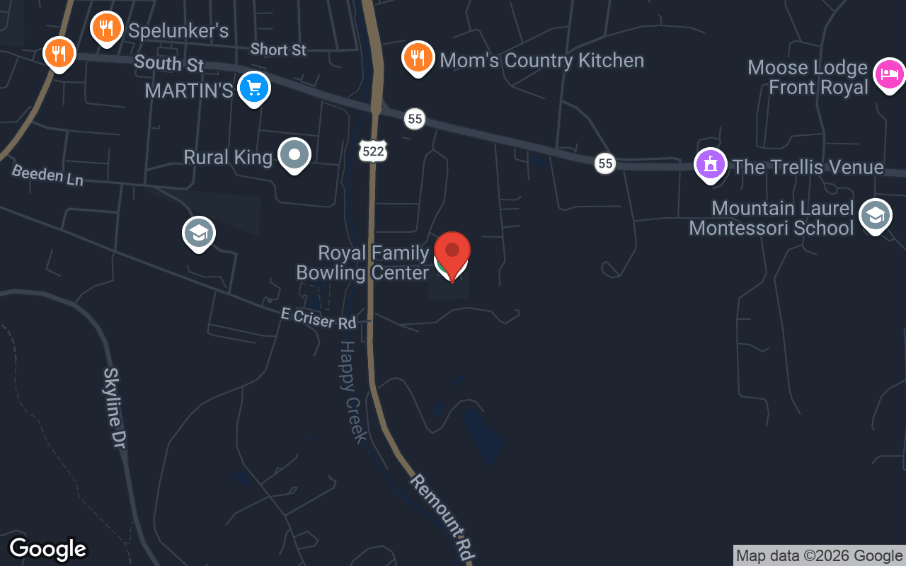 Map to Royal Family Bowling Center