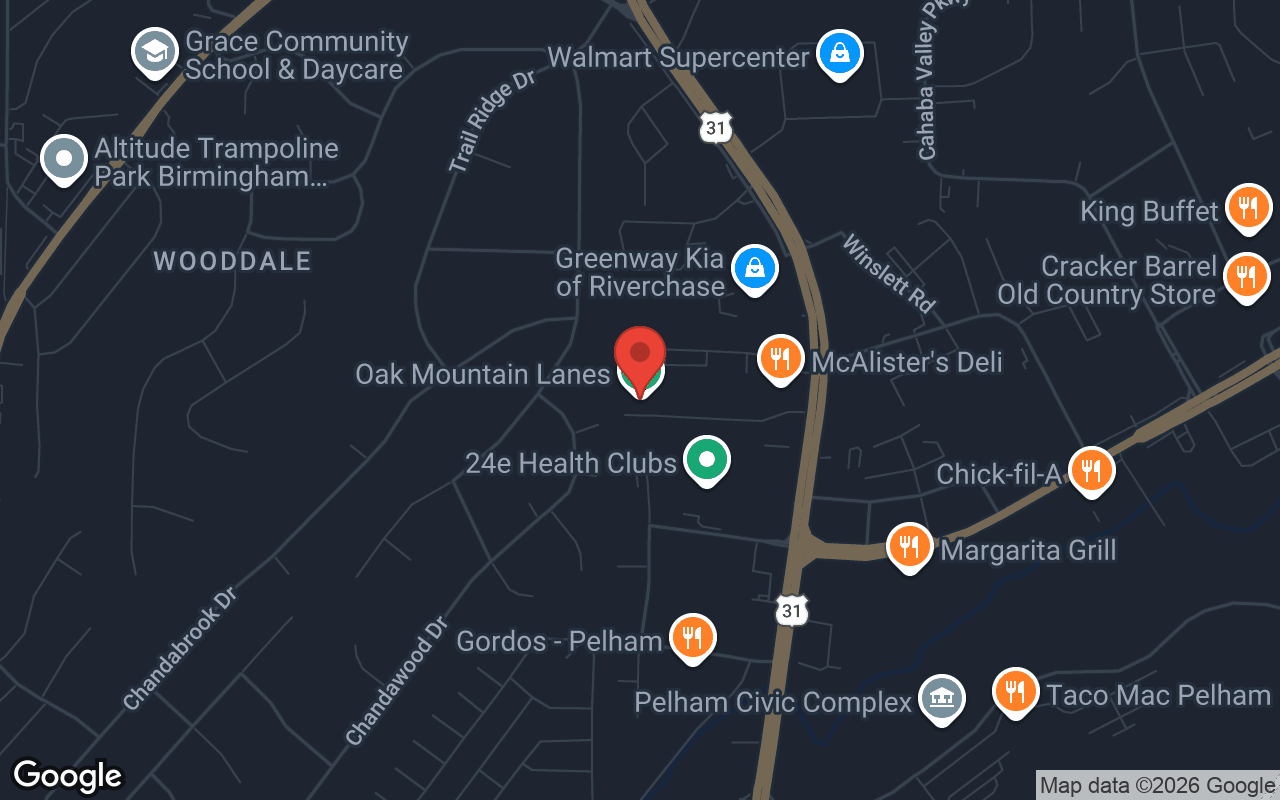 Map to Oak Mountain Lanes
